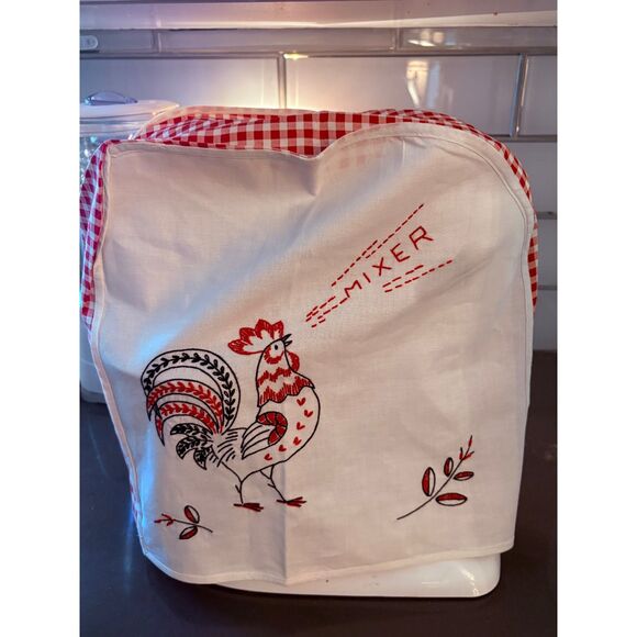 Vintage SET Red Black White Rooster Towel and Stand Mixer Cover - Picture 5 of 5